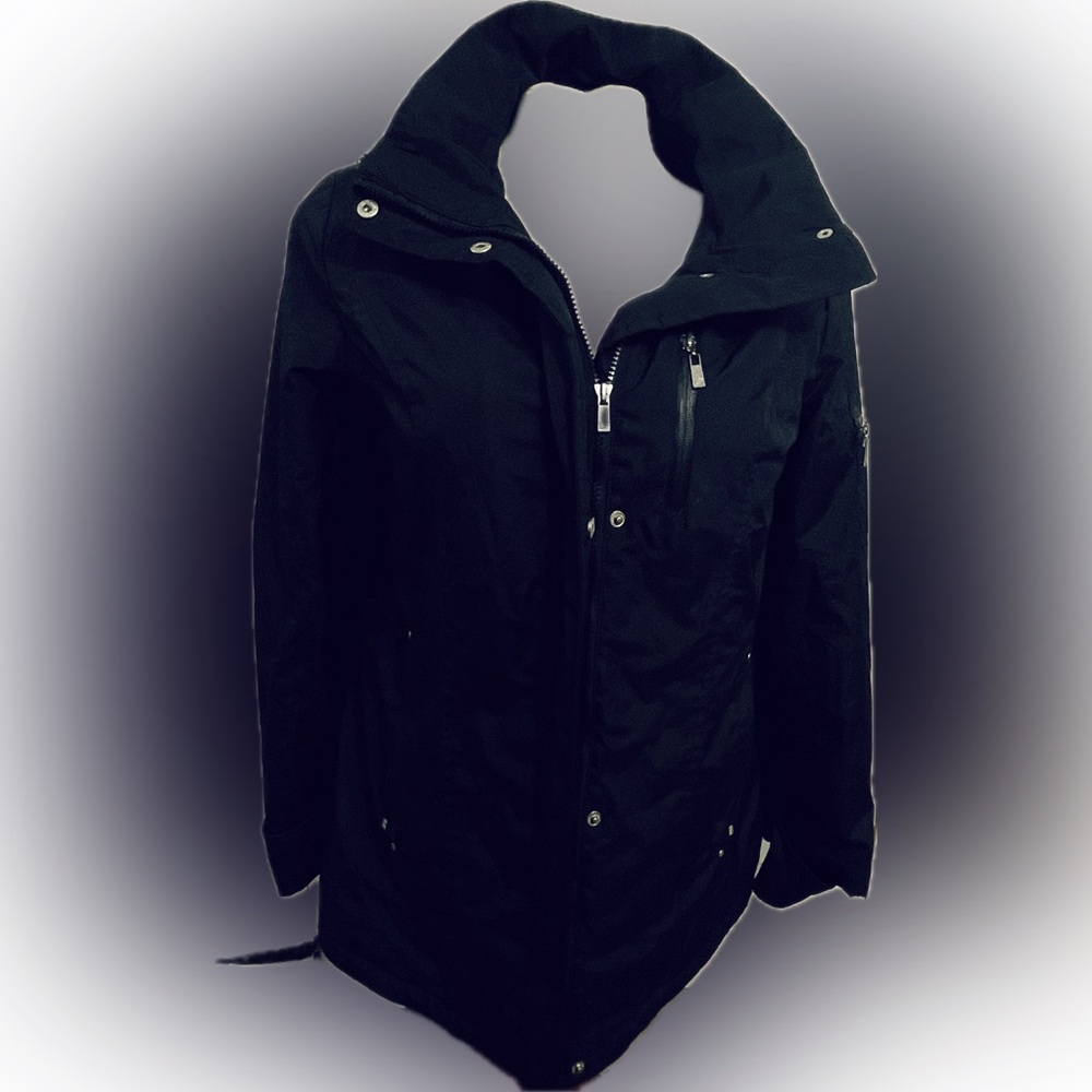 London fog black women’s zip up fleeced lined coat size large